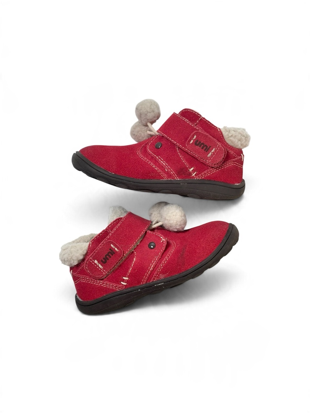 Umi Darena Raspberry Red Suede Sherpa Trim Pom Pom Booties Size US 8.5 EUR 25